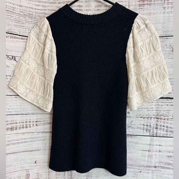 SEA Sweater Womens Size XXS Audrey Short Sleeve Wool cotton Crew Neck blouse - Picture 1 of 9